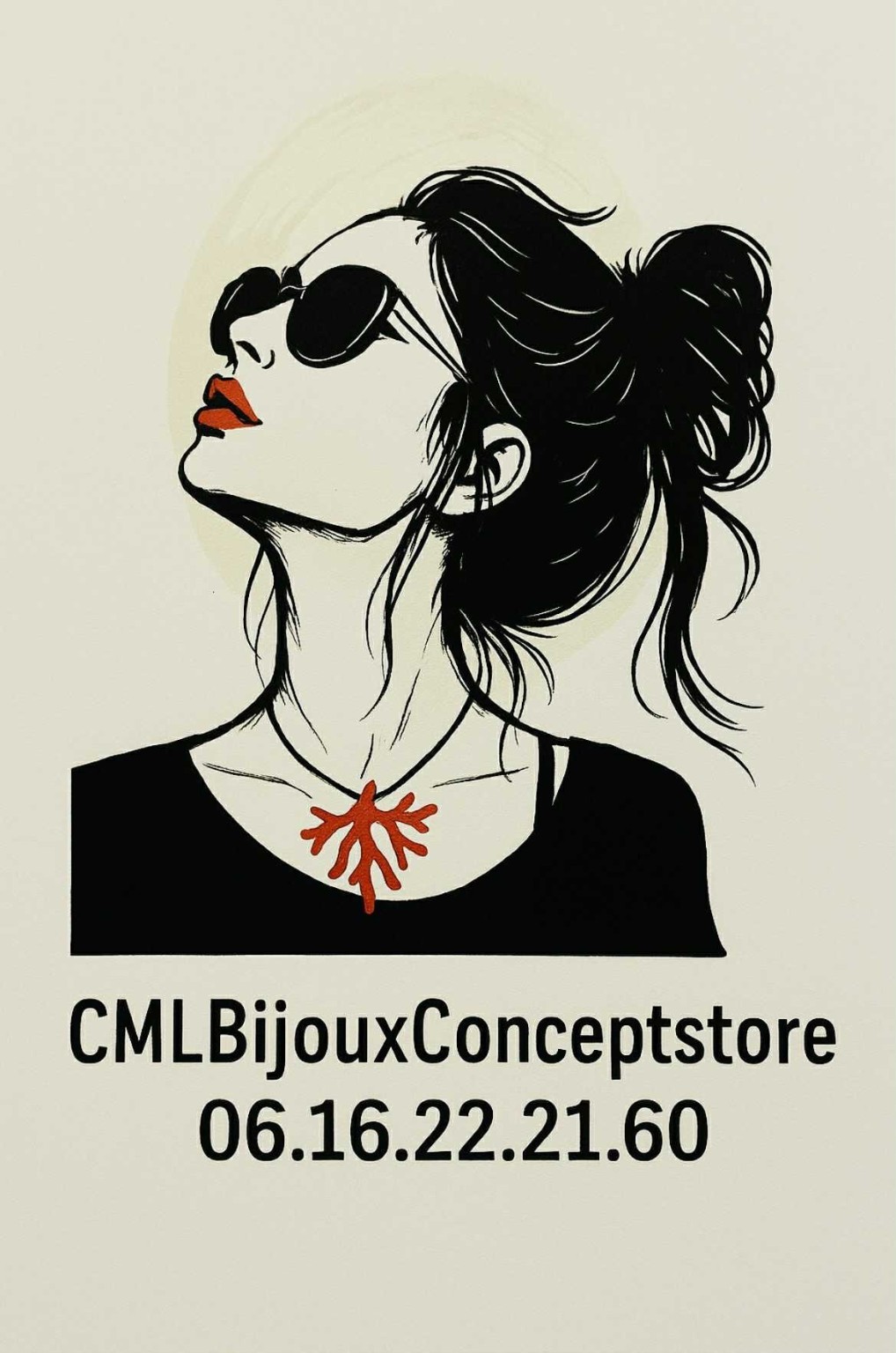 Logo CMLBijouxConceptstore : silhouette stylisée avec pendentif corail rouge